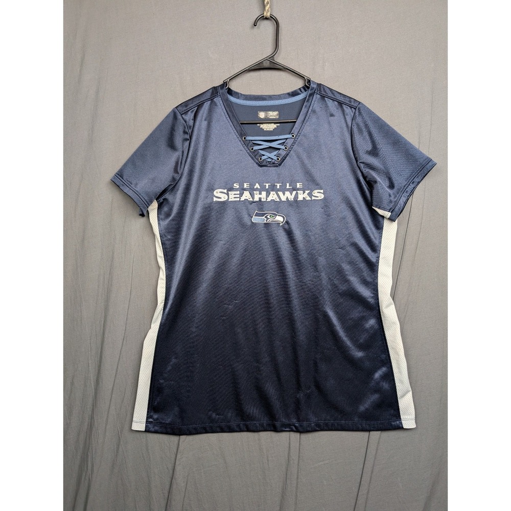 Seattle Seahawks‎ Women's Jersey NFL Team Apparel Navy Blue Lace-Up V-Neck 2XL